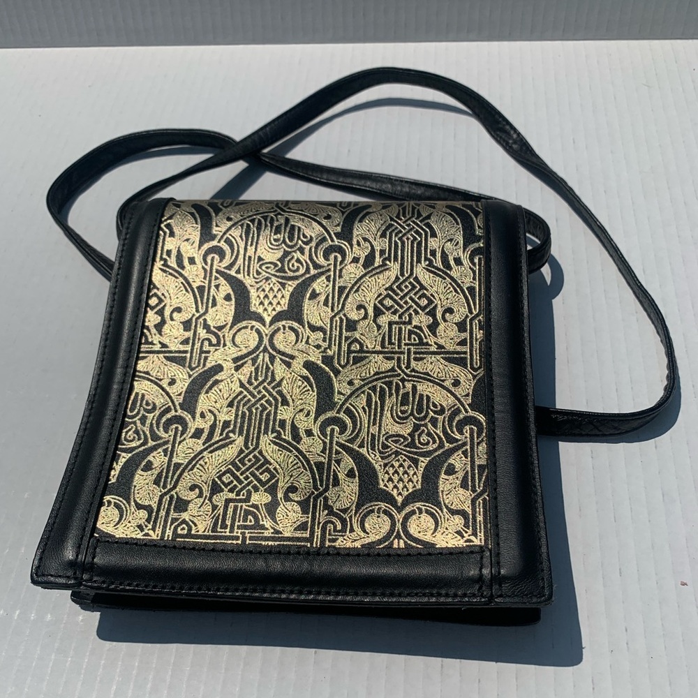Roberto Vascon Handmade Black Leather & Suede Art Purse Embossed Bag Handbag
